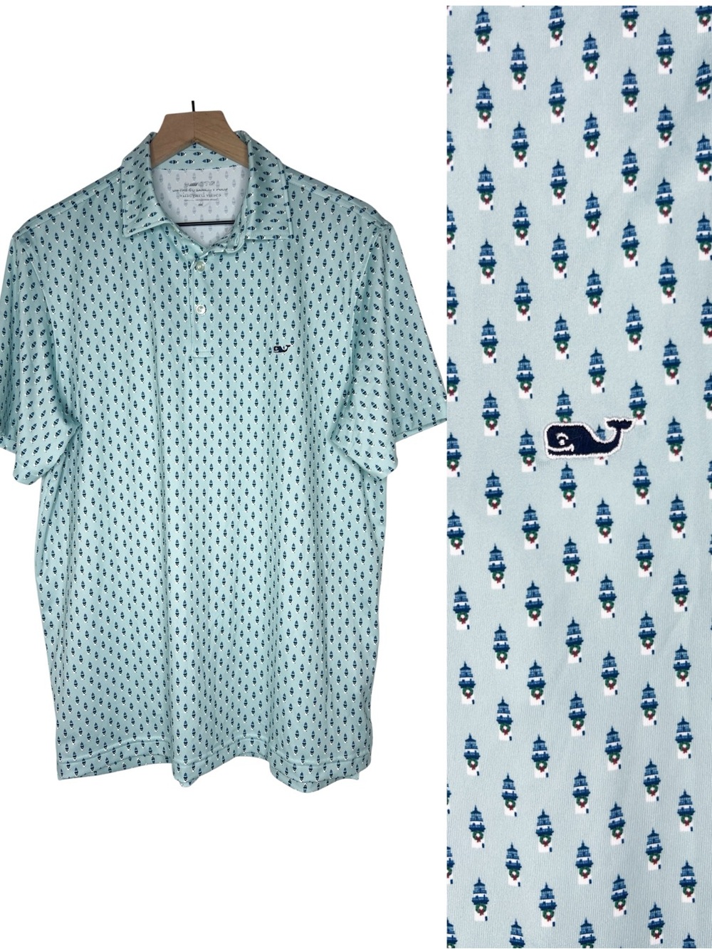 Vineyard Vines On the Go Sankaty Polo Light Aqua Winter Lighthouse size Medium